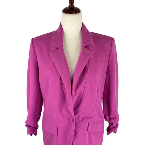BAR III 3/4 RUCHED SLEEVE ONE BUTTON BLAZER IN FUCHSIA NWOT WOMEN'S SIZE SMALL - Picture 4 of 12